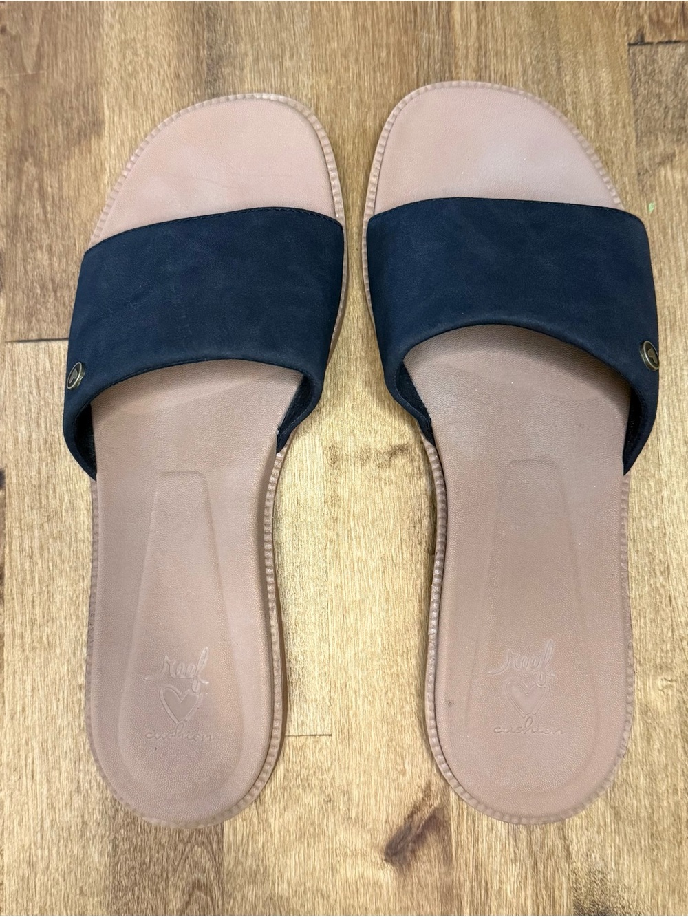 Reef Women's Black Strap Lana Slide Sandals with Tan Footbed Size 10